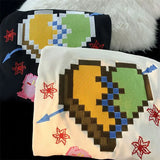 DERMEARNE WARM Sweatshirt Women Zip Up Oversized Retro Streetwear pixel pattern Printing Hoodies Punk Hooded Jackets Embroidery Y2k