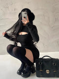 DERMEARNE WOMENGAGA Sexy Hollow Zipper Tight Long Sleeved Sweater Knitted Dress Elegant Short Dress Fashion Sweet Kroean Women Top 1S4E