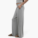 DERMEARNE WPNAKS Women 2 Piece Pant Sets Spring Autumn Clothes Solid Color Long Sleeve Crop Tops and Elastic Wide Leg Pants Sleepwear