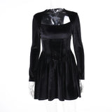 DERMEARNE WannaThis Velvet Square Corset A Line Women Formal Dress Bodycon Long Sleeve New Year Elegant Autumn Party Sexy Lady Mini Dress