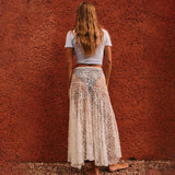 DERMEARNE White Lace Maxi Skirt Women Sexy See Through Beach Bikini Cover Up Skirts Summer Casual Loose High Waist Holiday Skirt 2025