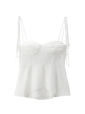 DERMEARNE White Smocked Strappy Camisole Women's Sexy Sleeveless Ruffle Slim Bra Solid Color Streetwear Y2k Women's Tops Camisole