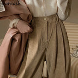 DERMEARNE Wide Leg Corduroy Pants Women Casual Aesthetic Baggy Trousers Autumn Warm Velvet Pantalones De Mujer Japanese Style High Waist