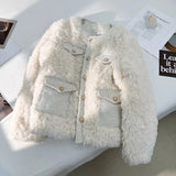 DERMEARNE Winter 2025 Lamb Wool Fur Jacket for Women sheepskin coat Thick Warm Short Cashmere Coat Cotton Faux Fur Jacket Female