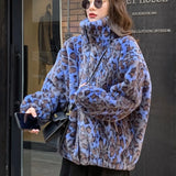 DERMEARNE Winter 2025 Korean Version Loose Warm Lamb Hair women Short Coat Female Leopard Fur Plush Coat