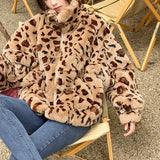 DERMEARNE Winter 2025 Korean Version Loose Warm Lamb Hair women Short Coat Female Leopard Fur Plush Coat