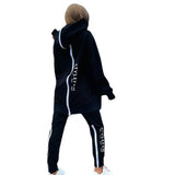 DERMEARNE Winter Chic Oversized Tracksuit Back Zipper Long Hoodie + Pants Set Street Sportswear Pullover Hip-Hop Two-Piece Women Outfits