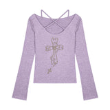 DERMEARNE Winter Fashion Boho Holiday 2 Piece Set Female Set Women Y2k Printing Suit Female Halter Long-sleeved T-shirt+Slim A-line Skirt