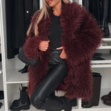 DERMEARNE Winter Fashion Soft Warm Outerwears Autumn Elegant Lapel Midi Woolen Jackets Women Causal Long Sleeve Solid Loose Faux Fur Coat
