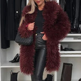 DERMEARNE Winter Fashion Soft Warm Outerwears Autumn Elegant Lapel Midi Woolen Jackets Women Causal Long Sleeve Solid Loose Faux Fur Coat