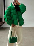 DERMEARNE Winter Jackets for Women 2024 Thick Warm Loose Fashion Quilted Jacket Female Interchange High Street Green Baggy Puffer Coat