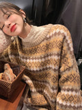 DERMEARNE Winter Knitwear Pullover Sweaters For Women Top Blue Vintage Long Loose Autres Sweats Warm Korea Fashion Kawaii Jersey Jumper