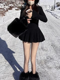 DERMEARNE Winter Korean Style Sexy Knit New One Piece Dress Women V Neck Vintage Elegant Mini Dress Female Ball Gown Designer Clothes 2025