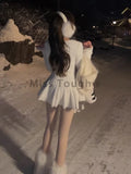 DERMEARNE Winter Korean Style Sexy Knit New One Piece Dress Women V Neck Vintage Elegant Mini Dress Female Ball Gown Designer Clothes 2025