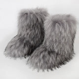 DERMEARNE Winter Shoe Women's Winter Fluffy Faux Fox Fur Boots Woman Plush Warm Snow Boots Luxury Footwear Girls' Furry Fur Bottes