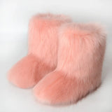 DERMEARNE Winter Shoe Women's Winter Fluffy Faux Fox Fur Boots Woman Plush Warm Snow Boots Luxury Footwear Girls' Furry Fur Bottes
