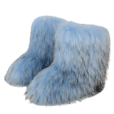 DERMEARNE Winter Shoe Women's Winter Fluffy Faux Fox Fur Boots Woman Plush Warm Snow Boots Luxury Footwear Girls' Furry Fur Bottes