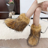 DERMEARNE Winter Shoe Women's Winter Fluffy Faux Fox Fur Boots Woman Plush Warm Snow Boots Luxury Footwear Girls' Furry Fur Bottes
