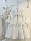 DERMEARNE Winter Sweet Fashion Solid Long Style Overcoat Women Design Kawaii Bow Long Sleeve Coat Female High Street Lolita Warm Overcoat