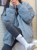 DERMEARNE Winter Warm Blue Bomber Jackets Women Casual High Street Fashion Zipper Jacket Female Korean Style Thick Long Sleeve Outerwear