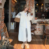 DERMEARNE Winter Warm Faux Mink Fur Long Coats Women Korean Thicken Cotton Padded Lined Jackets Single Breasted Loose Outerwear Chaquetas
