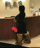 DERMEARNE Winter Women Snow Boots Faux Fur Long Boots Warm Plush Platform Knee-high Boot Outdoor Furry Cute Over-the-knee Boots Girls Y2K