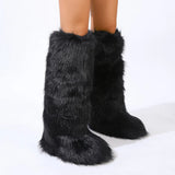 DERMEARNE Winter Women Snow Boots Faux Fur Long Boots Warm Plush Platform Knee-high Boot Outdoor Furry Cute Over-the-knee Boots Girls Y2K