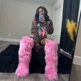 DERMEARNE Winter Women Snow Boots Faux Fur Long Boots Warm Plush Platform Knee-high Boot Outdoor Furry Cute Over-the-knee Boots Girls Y2K