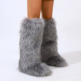 DERMEARNE Winter Women Snow Boots Faux Fur Long Boots Warm Plush Platform Knee-high Boot Outdoor Furry Cute Over-the-knee Boots Girls Y2K