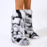 DERMEARNE Winter Women Snow Boots Faux Fur Long Boots Warm Plush Platform Knee-high Boot Outdoor Furry Cute Over-the-knee Boots Girls Y2K