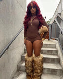 DERMEARNE Winter Women Snow Boots Faux Fur Long Boots Warm Plush Platform Knee-high Boot Outdoor Furry Cute Over-the-knee Boots Girls Y2K