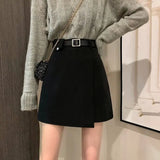 DERMEARNE With Belt Autumn and Winter High Waist A- line Skirt Black Skirt for Women Woman Skirts Faldas Jupe