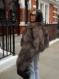 Dermearne Woman Fashion Solid Color Full Sleeve Short Faux Fur Coat Elegant Brown Fluffy Warm Loose Jacket New Winter High Street Wear