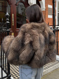 Dermearne Woman Fashion Solid Color Full Sleeve Short Faux Fur Coat Elegant Brown Fluffy Warm Loose Jacket New Winter High Street Wear