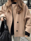 DERMEARNE Woman Simple Solid Color Full Sleeve Short Jacket Elegant Lapel Single Breasted Lady Coat 2025 New Fall Daily Casual Outerwear