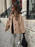 DERMEARNE Woman Simple Solid Color Full Sleeve Short Jacket Elegant Lapel Single Breasted Lady Coat 2025 New Fall Daily Casual Outerwear