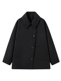 DERMEARNE Woman Simple Solid Color Full Sleeve Short Jacket Elegant Lapel Single Breasted Lady Coat 2025 New Fall Daily Casual Outerwear