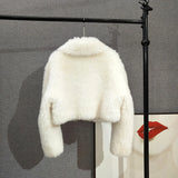 DERMEARNE Women 100% Wool Fur Coat Thickened Sheep Shearling Top High Waist Short Jacket Parka PT377