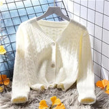 DERMEARNE Women Cardigans Autumn Winter 2025 Single Breasted V-neck Knitted Sweater Spring Fashion Short Knitwear Solid Cardigan Jumpers