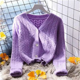 DERMEARNE Women Cardigans Autumn Winter 2025 Single Breasted V-neck Knitted Sweater Spring Fashion Short Knitwear Solid Cardigan Jumpers