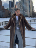 DERMEARNE Women Chic Luxury Faux Fur Overcoat Winter Retro Lapel Long Sleeve Pockets Jackets 2025 New Fluffy Warm Female High Street Coats