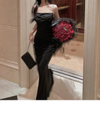 DERMEARNE Women Elegant Sexy Bodycon Mermaid Dress Summer New Fashion Strap Evening Party Runway Robe Korean Female Solid Long Vestidos