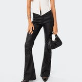 DERMEARNE Women Fashion PU Leather Pants Women Flare Long Pants Solid Color High Waist Skinny Push Bell Botom Female Casual Trousers