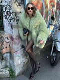 DERMEARNE Women Fashion Solid Faux Fur Coats Autumn Elegant Warm Loose Long Sleeve Flurry Cardigan Winter Female  Thick Commute Streetwear