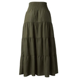 DERMEARNE Women High Waist Boho Maxi Skirt Holiday Beach Draped Long Skirts Patchwork Solid Color Drawstring Bohemian Summer Skirt