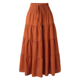 DERMEARNE Women High Waist Boho Maxi Skirt Holiday Beach Draped Long Skirts Patchwork Solid Color Drawstring Bohemian Summer Skirt