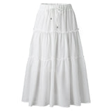 DERMEARNE Women High Waist Boho Maxi Skirt Holiday Beach Draped Long Skirts Patchwork Solid Color Drawstring Bohemian Summer Skirt