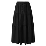 DERMEARNE Women High Waist Boho Maxi Skirt Holiday Beach Draped Long Skirts Patchwork Solid Color Drawstring Bohemian Summer Skirt