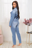 DERMEARNE Women Jeans Jumpsuits One Piece Overalls Single Breasted Denim Rompers Solid Pencil Pants Pockets High Street Slim Fit 2024