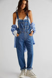 DERMEARNE Women Jumpsuits Denim Rompers Washing One Piece Solid Overalls Pockets Slim Fit Spliced Streetwear Button Playsuits 2024